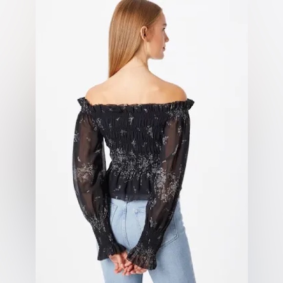 ALLSAINTS Lara Top in Black Floral, Off Shoulder, Print Top, Sz 4 - Picture 6 of 11